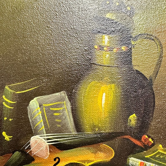 Vintage  Original Custom Framed  Violin on Canvas  Oil Painting by W. Edward - Picture 2 of 5